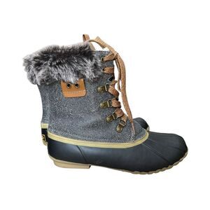 Sporto "Deedee" waterproof duck boots faux fur collar black rubber sole size 7